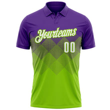 Charger l'image dans la galerie, Custom Purple White-Neon Green 3D Gradient Square Shape Performance Polo Shirt