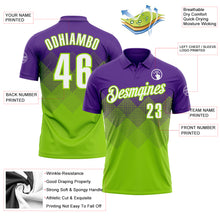 Charger l'image dans la galerie, Custom Purple White-Neon Green 3D Gradient Square Shape Performance Polo Shirt