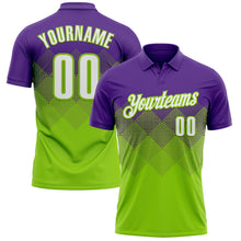 Charger l'image dans la galerie, Custom Purple White-Neon Green 3D Gradient Square Shape Performance Polo Shirt