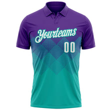 Laden Sie das Bild in den Galerie-Viewer, Custom Purple White-Aqua 3D Gradient Square Shape Performance Polo Shirt