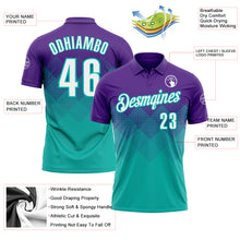 Laden Sie das Bild in den Galerie-Viewer, Custom Purple White-Aqua 3D Gradient Square Shape Performance Polo Shirt