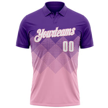 Загрузить изображение в средство просмотра галереи, Custom Purple White-Light Pink 3D Gradient Square Shape Performance Polo Shirt