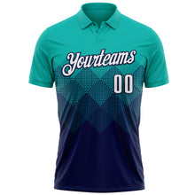 Laden Sie das Bild in den Galerie-Viewer, Custom Aqua White-Navy 3D Gradient Square Shape Performance Polo Shirt