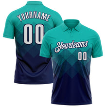 Laden Sie das Bild in den Galerie-Viewer, Custom Aqua White-Navy 3D Gradient Square Shape Performance Polo Shirt