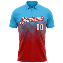 Laden Sie das Bild in den Galerie-Viewer, Custom Sky Blue White-Red 3D Gradient Square Shape Performance Polo Shirt