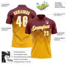 Загрузить изображение в средство просмотра галереи, Custom Burgundy White-Gold 3D Gradient Square Shape Performance Polo Shirt