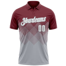 Charger l'image dans la galerie, Custom Burgundy White-Gray 3D Gradient Square Shape Performance Polo Shirt