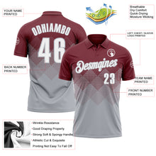 Charger l'image dans la galerie, Custom Burgundy White-Gray 3D Gradient Square Shape Performance Polo Shirt