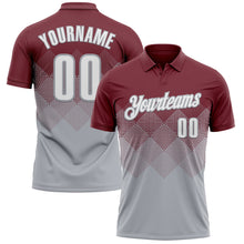 Charger l'image dans la galerie, Custom Burgundy White-Gray 3D Gradient Square Shape Performance Polo Shirt