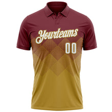 Charger l'image dans la galerie, Custom Burgundy White-Old Gold 3D Gradient Square Shape Performance Polo Shirt