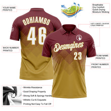 Charger l'image dans la galerie, Custom Burgundy White-Old Gold 3D Gradient Square Shape Performance Polo Shirt