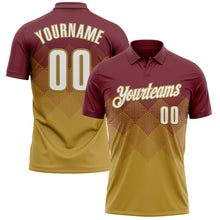 Charger l'image dans la galerie, Custom Burgundy White-Old Gold 3D Gradient Square Shape Performance Polo Shirt