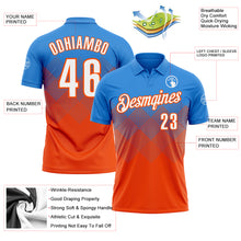 Load image into Gallery viewer, Custom Powder Blue White-Orange 3D Gradient Square Shape Performance Polo Shirt