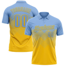 Load image into Gallery viewer, Custom Light Blue Yellow 3D Gradient Square Shape Performance Polo Shirt