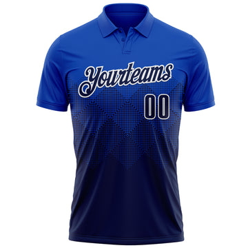 Custom Thunder Blue Navy-White 3D Gradient Square Shape Performance Polo Shirt