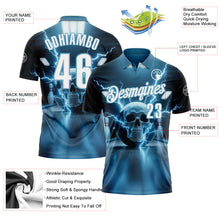 Charger l'image dans la galerie, Custom Shadow Blue White 3D Lightning Skull Bowling Performance Polo Shirt