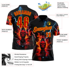 Charger l'image dans la galerie, Custom Black Red-Yellow 3D Flame Lightning Skull Bowling Performance Polo Shirt