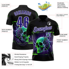 Charger l'image dans la galerie, Custom Black Dark Purple-White 3D Lightning Leopard Print Skull Bowling Performance Polo Shirt