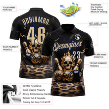 Charger l'image dans la galerie, Custom Black Vegas Gold-Navy 3D Leopard Print Metal Skull Bowling Performance Polo Shirt