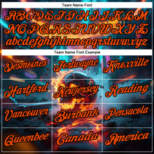 Load image into Gallery viewer, Custom Aqua Orange-Black 3D Flame Skull Bowling Performance Polo Shirt