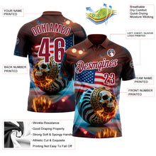 Загрузить изображение в средство просмотра галереи, Custom Brown Crimson-White 3D American Flag Flame Skull Bowling Performance Polo Shirt