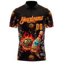 Загрузить изображение в средство просмотра галереи, Custom Black Gold-Red 3D Flame Skull Bowling Performance Polo Shirt