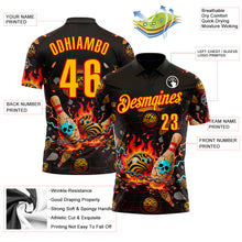 Загрузить изображение в средство просмотра галереи, Custom Black Gold-Red 3D Flame Skull Bowling Performance Polo Shirt