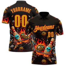 Загрузить изображение в средство просмотра галереи, Custom Black Gold-Red 3D Flame Skull Bowling Performance Polo Shirt