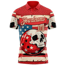Load image into Gallery viewer, Custom Red Cream 3D Retro American Flag Skull Bowling Performance Polo Shirt