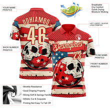 Load image into Gallery viewer, Custom Red Cream 3D Retro American Flag Skull Bowling Performance Polo Shirt