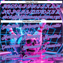 Load image into Gallery viewer, Custom Navy Sky Blue-Deep Pink 3D American Flag Splash Lightning Skull Bowling Performance Polo Shirt