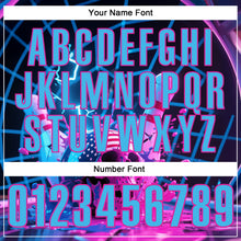 Load image into Gallery viewer, Custom Navy Sky Blue-Deep Pink 3D American Flag Splash Lightning Skull Bowling Performance Polo Shirt