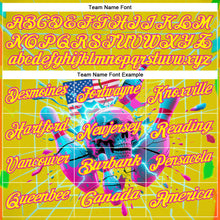 Загрузить изображение в средство просмотра галереи, Custom Gold Light Yellow-Deep Pink 3D American Flag Splash Lightning Skull Bowling Performance Polo Shirt