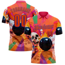 Load image into Gallery viewer, Custom Orange Purple 3D Splash Skull Bowling Performance Polo Shirt