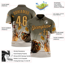 Charger l'image dans la galerie, Custom Gray Old Gold-Brown 3D Flame Gem Skull Bowling Performance Polo Shirt