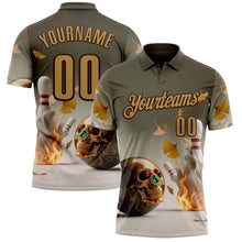 Charger l'image dans la galerie, Custom Gray Old Gold-Brown 3D Flame Gem Skull Bowling Performance Polo Shirt