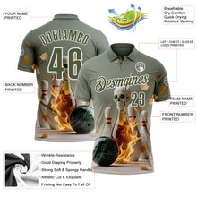 Загрузить изображение в средство просмотра галереи, Custom Gray Olive-White 3D Flame Gem Skull Bowling Performance Polo Shirt