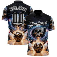 Load image into Gallery viewer, Custom Black White 3D Galaxy Splash Leopard Print Skull Bowling Performance Polo Shirt