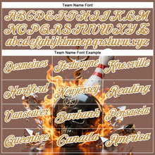 Laden Sie das Bild in den Galerie-Viewer, Custom Brown Old Gold-White 3D Flame Skull Bowling Performance Polo Shirt