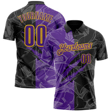 Load image into Gallery viewer, Custom Graffiti Pattern Purple Black-Yellow 3D Scratch Performance Polo Shirt
