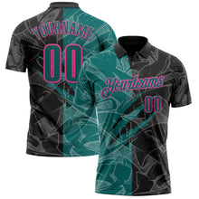 Laden Sie das Bild in den Galerie-Viewer, Custom Graffiti Pattern Teal Black-Pink 3D Scratch Performance Polo Shirt