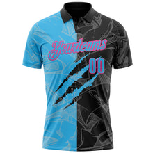 Load image into Gallery viewer, Custom Graffiti Pattern Sky Blue Black-Pink 3D Scratch Performance Polo Shirt