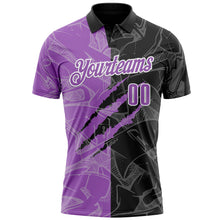 Load image into Gallery viewer, Custom Graffiti Pattern Medium Purple Black-White 3D Scratch Performance Polo Shirt