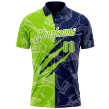 Load image into Gallery viewer, Custom Graffiti Pattern Neon Green Navy-White 3D Scratch Performance Polo Shirt
