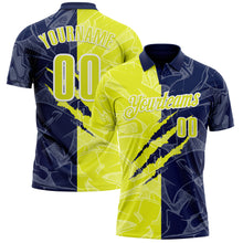 Load image into Gallery viewer, Custom Graffiti Pattern Neon Yellow Navy-White 3D Scratch Performance Polo Shirt