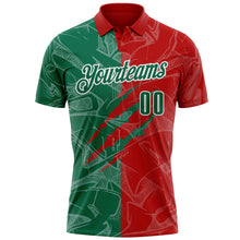 Load image into Gallery viewer, Custom Graffiti Pattern Kelly Green Red-White 3D Scratch Performance Polo Shirt