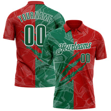 Load image into Gallery viewer, Custom Graffiti Pattern Kelly Green Red-White 3D Scratch Performance Polo Shirt