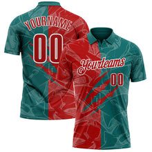 Laden Sie das Bild in den Galerie-Viewer, Custom Graffiti Pattern Red Teal-White 3D Scratch Performance Polo Shirt