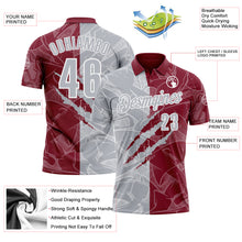 Laden Sie das Bild in den Galerie-Viewer, Custom Graffiti Pattern Gray Crimson-White 3D Scratch Performance Polo Shirt