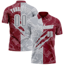 Laden Sie das Bild in den Galerie-Viewer, Custom Graffiti Pattern Gray Crimson-White 3D Scratch Performance Polo Shirt